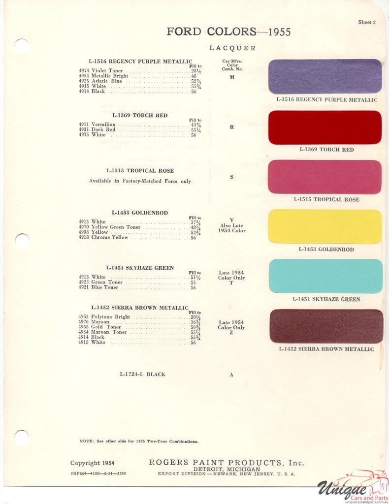 1955 Ford Paint Charts Rogers Pant 2